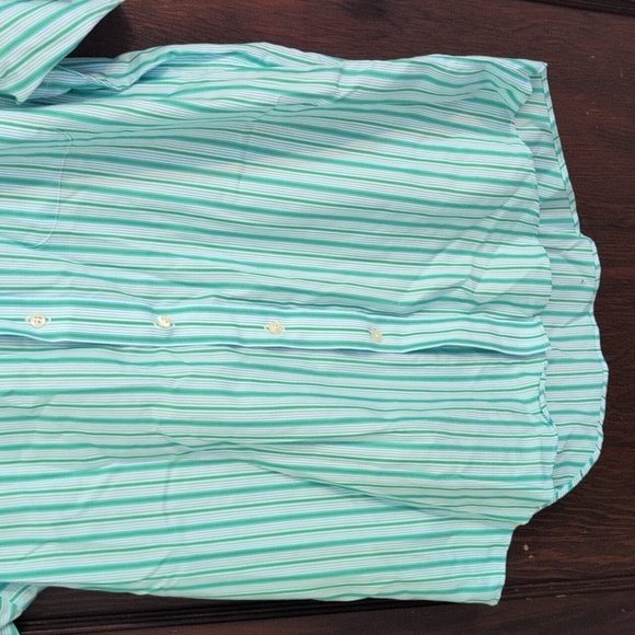 Lands' End Blue Stripe Supima No Iron Supima Pinpoint Short Sleeve Button Down - Picture 4 of 7
